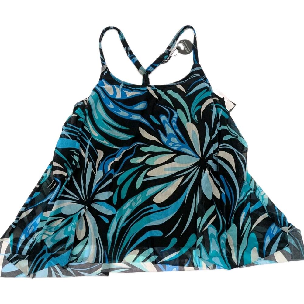 Coco Reef 36D Tankini Top Cassis Swirl Mesh Layer Underwire Swimsuit Black Multi
